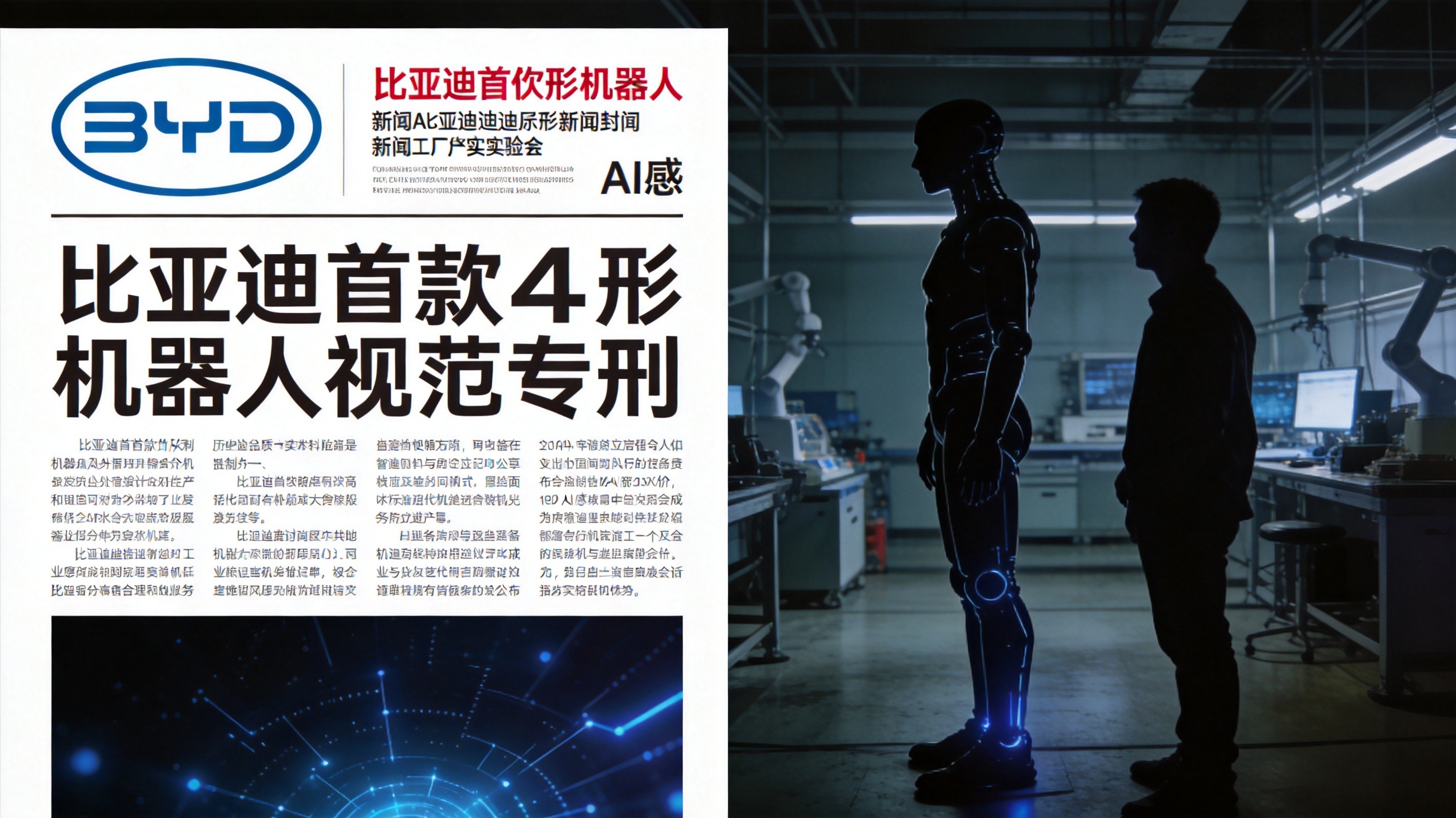 比亚迪首款人形机器人外观专利公布 黑白极简设计31自由度抢先看