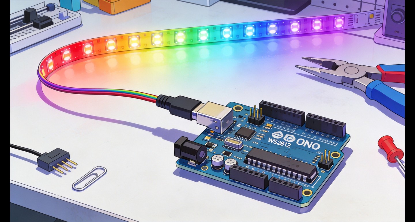 WS2812灯带怎么接线？Arduino可寻址RGB灯带单线控制与供电避坑详解