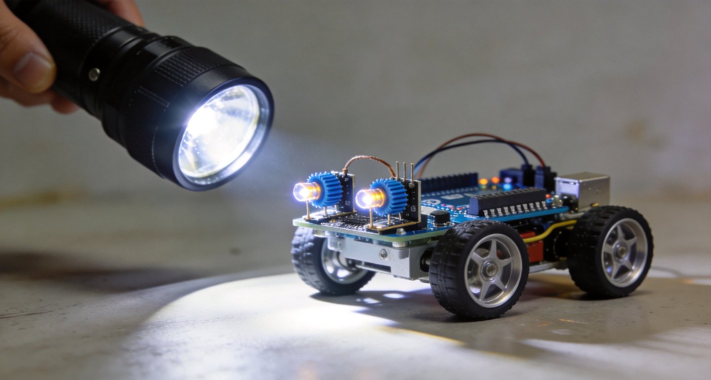 LDR光敏传感器怎么用？Arduino循光小车和自动路灯两种玩法