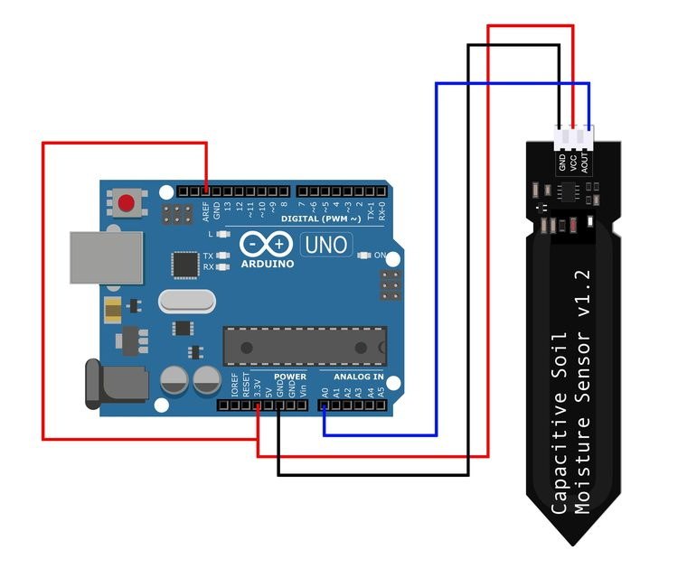 土壤湿度传感器与Arduino接线原理图