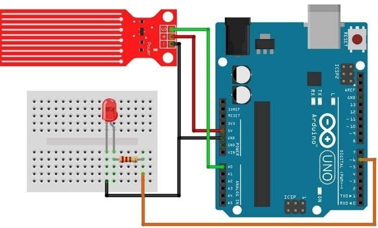 液位传感器与Arduino接线图