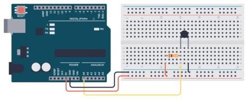 NTC热敏电阻与10K电阻分压给Arduino测温的接线图