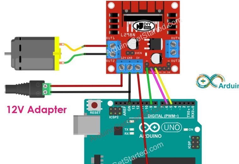 L298N电机驱动板与Arduino接线图