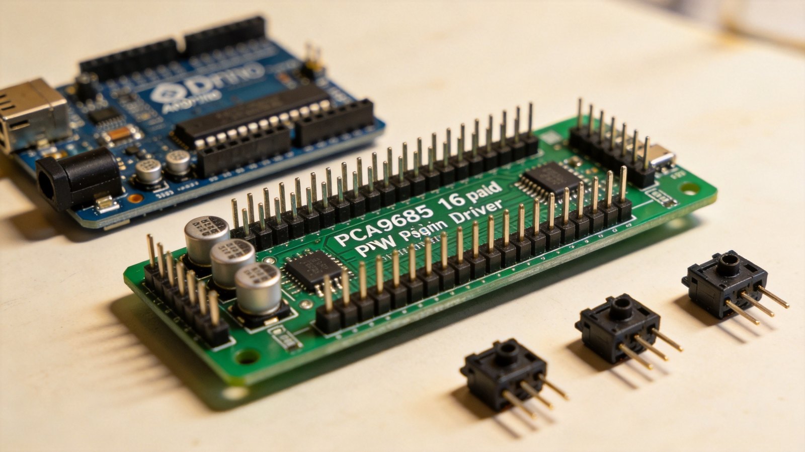 PCA9685 16路舵机驱动板怎么接线？Arduino用I2C同时控制16个舵机和地址扩展