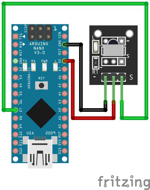 VS1838B 红外接收头与 Arduino 接线示意