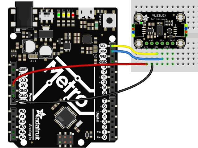 VL53L0X 与 Arduino 面包板接线实物图