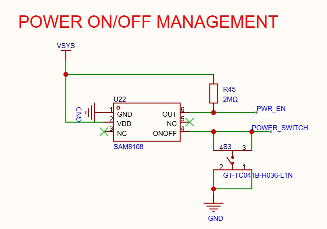开关机电路原理图,SAM8108 与 POWER 按键配合实现整机开关